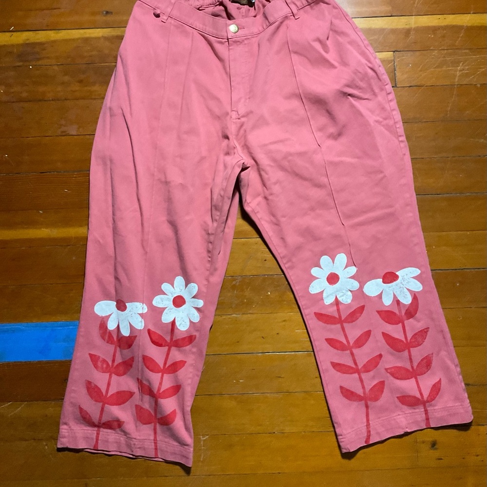 Pink Big Bud Press Daisy Screened Western Pants - Picture 1 of 5